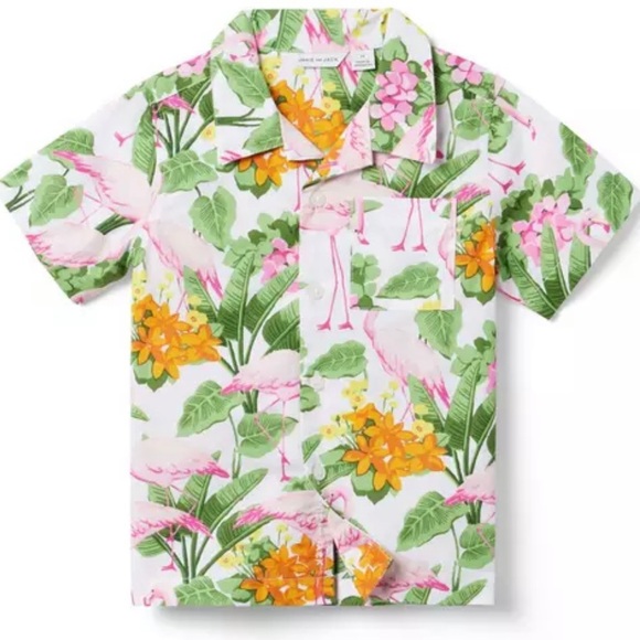 Janie and Jack Tropical Flamingo Cabana Shirt (4T and Size 6) - Picture 1 of 6